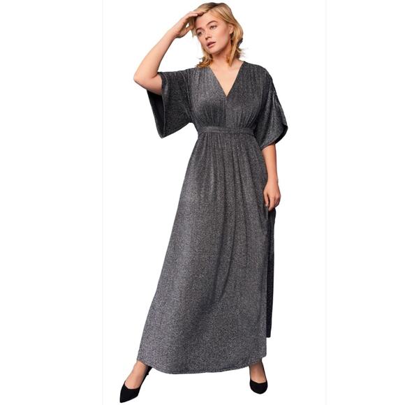 New ELLOS Knit Tie-Back Maxi Dress Women's Plus SIZE 18/20 (L) Black Silver - Picture 1 of 10